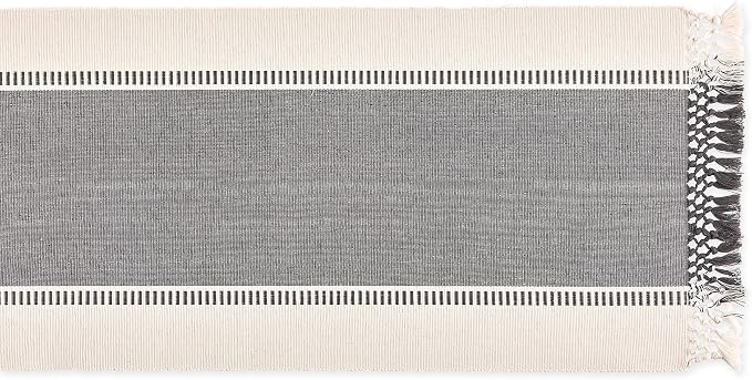 DII Dobby Stripe Table Runner, 13x108 Mineral Gray & Cream Background | Woven - Image 2