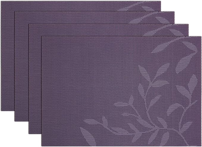 SHACOS Woven Vinyl Placemats Set of 4 Purple Leaf Pattern Place Mats Wipe Clean by SHACOS