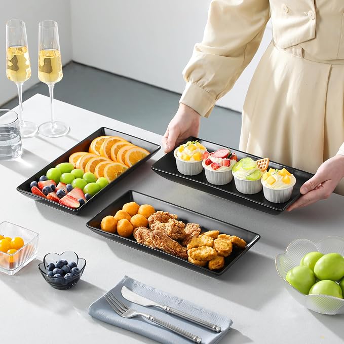MALACASA 3 Tier Serving Trays for Party, 12 Inch Porcelain Black Trays for - Image 6
