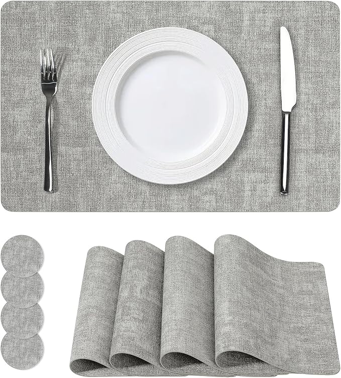 NCUE Vinyl Placemats Set of 4, Heat Resistant, Nonslip Faux Leather Waterproof by NCUE