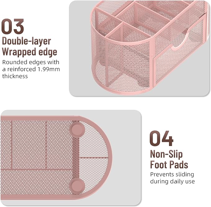 Mesh Desk Organizer with Drawer, 9-Compartment Pen Holder - Image 6