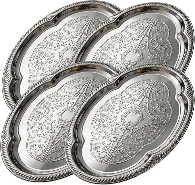 4-pcs 20.3" x 15.1"Large Silver Serving Trays Set, Stainless Steel Decorative by Unknown