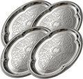 4-pcs 20.3" x 15.1"Large Silver Serving Trays Set, Stainless Steel Decorative by Unknown