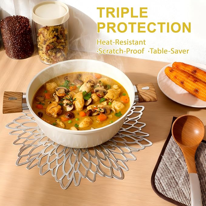 Set of 18 Round Placemats Silver, Heat-Resistant PVC Table Mats - Image 5