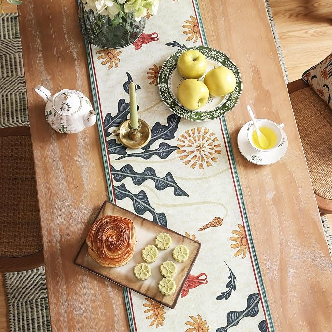bilin gaier Designer French Linen Extra Long Table Runner, Floral Pattern - Image 3