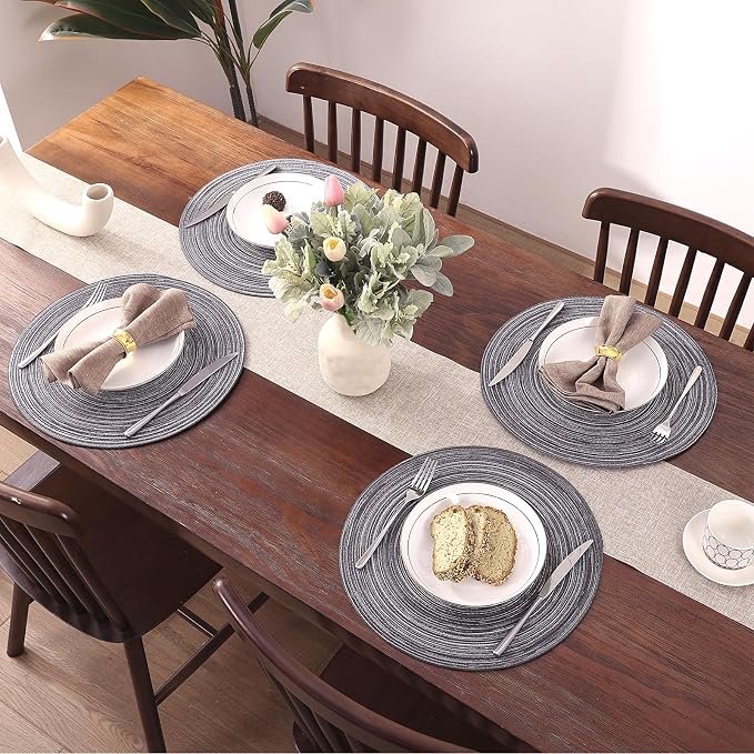 SHACOS Round Braided Placemats Set of 6 Round Table Mats 15 inch Cotton Washable - Image 4
