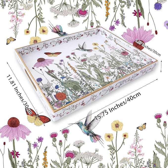 Serving Tray with Handles, Rectangular Plastic Tray 15.75x11.81 Inch, Wildflower - Image 4