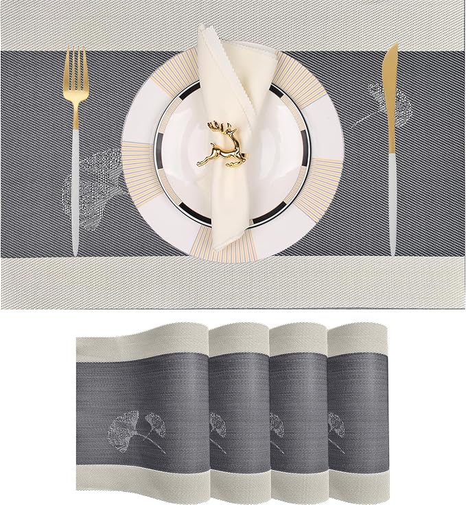PIGCHCY Ginkgo Placemats Set of 4, Non-Slip Placemats Easy to Wipe Clean by PIGCHCY