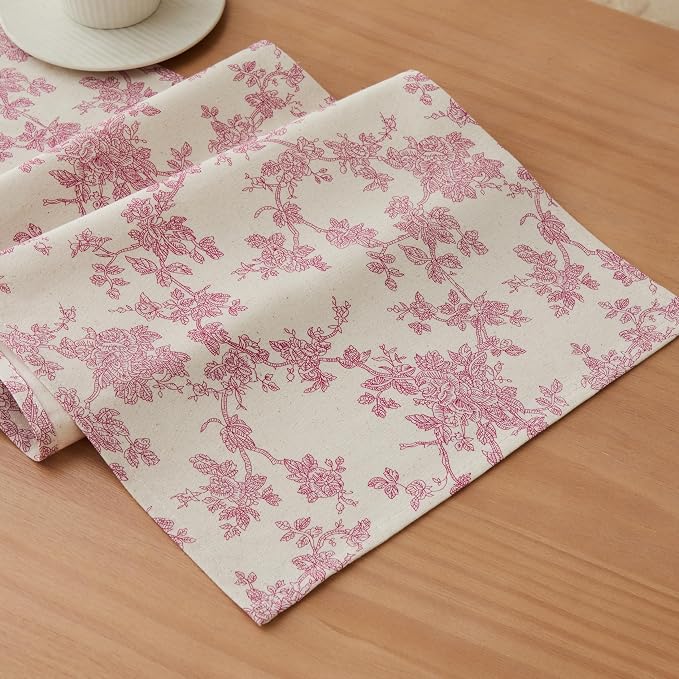 French Pastoral Farmhouse Table Runners, 13x108 Inch Rose Pink | 100% Organic by Unknown