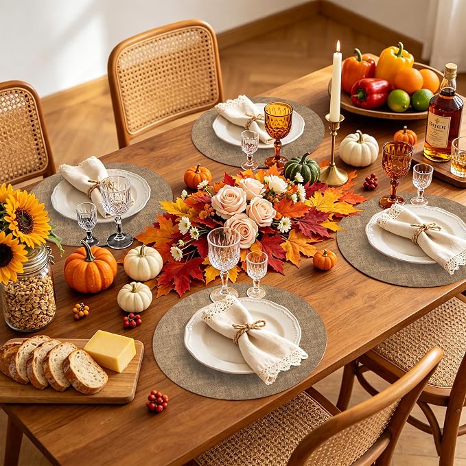 Maxpearl Faux Leather Round Placemats Set of 6, 13.8 inch, Heat Resistant - Image 7