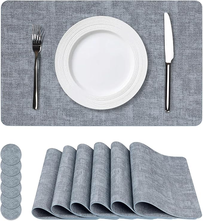 NCUE Vinyl Placemats Set of 6, Heat Resistant, Nonslip Faux Leather Waterproof by NCUE