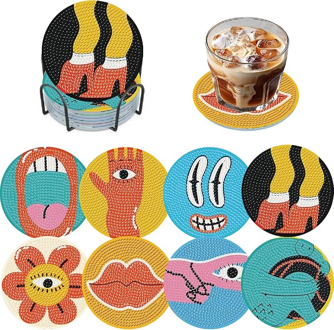 VIGEGU 8 Pack Picasso Style Diamond Art Coasters Kits- Diamond Painting - Image 2