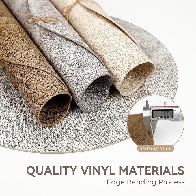13" Round Placemats Set of 6, Reversible Faux Leather Heat Resistant Table Mats - Image 5