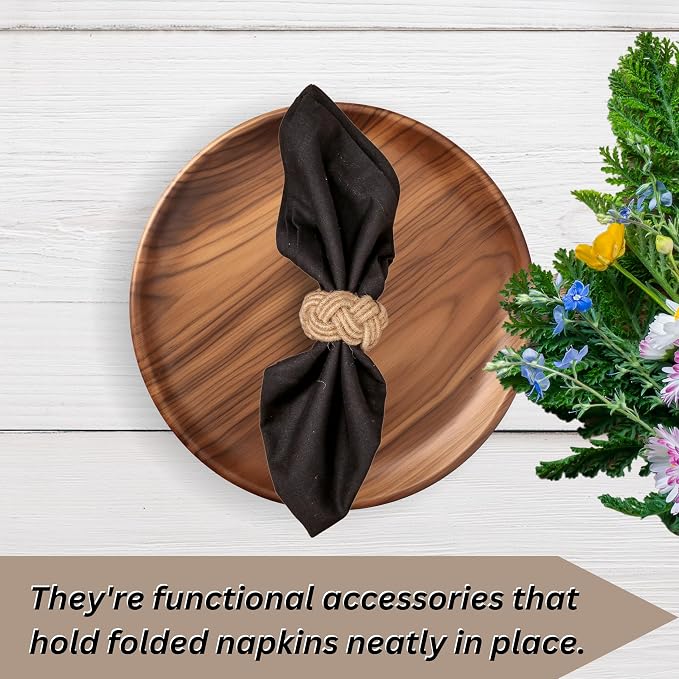 ALPHA Living HOME Round Jute Woven Napkin Rings, Water Hyacinth Easter Napkin - Image 8