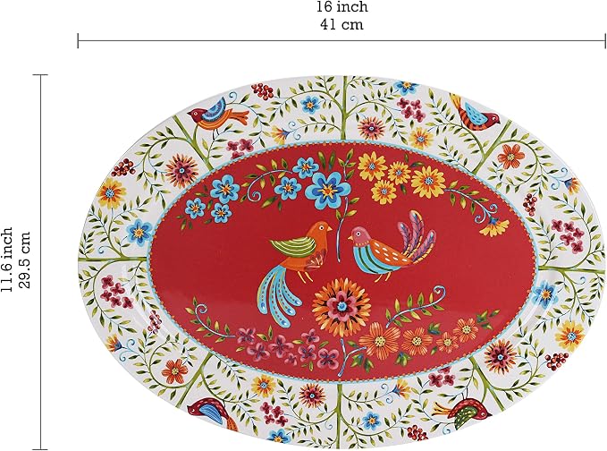 Bico Red Spring Bird Ceramic 16 inch Oval Platter, Microwave & Dishwasher Safe - Image 2