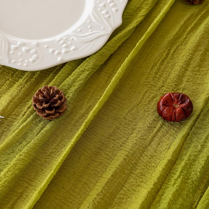 3Pcs Moss Green Cheesecloth Table Runner 120 Inches - Image 2