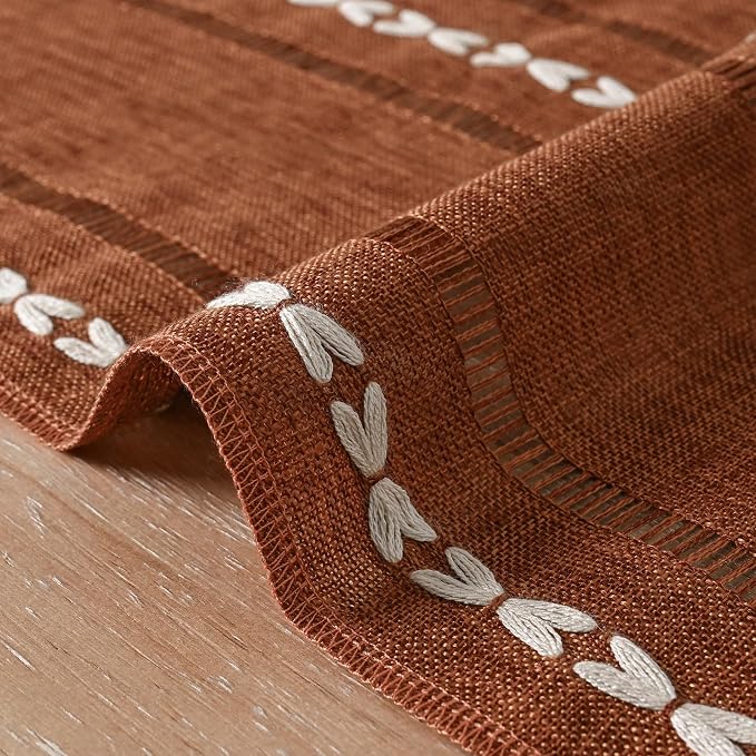 Artoid Mode Caramel Rustic Cotton Linen Table Runner, Seasonal Fall Embroidered - Image 6