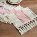 Macrame Style Bicolor Stitching Table Runner 14x90in Light Pink | Woven Boho by ZEEMARTONLINE