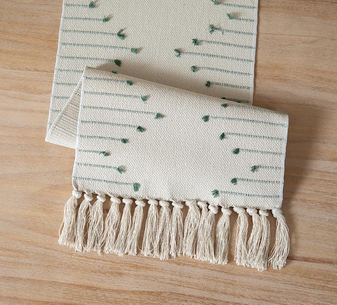 Boho Table Runner 13 x 48 Inch Long Natural Cotton Woven Runner - Image 5