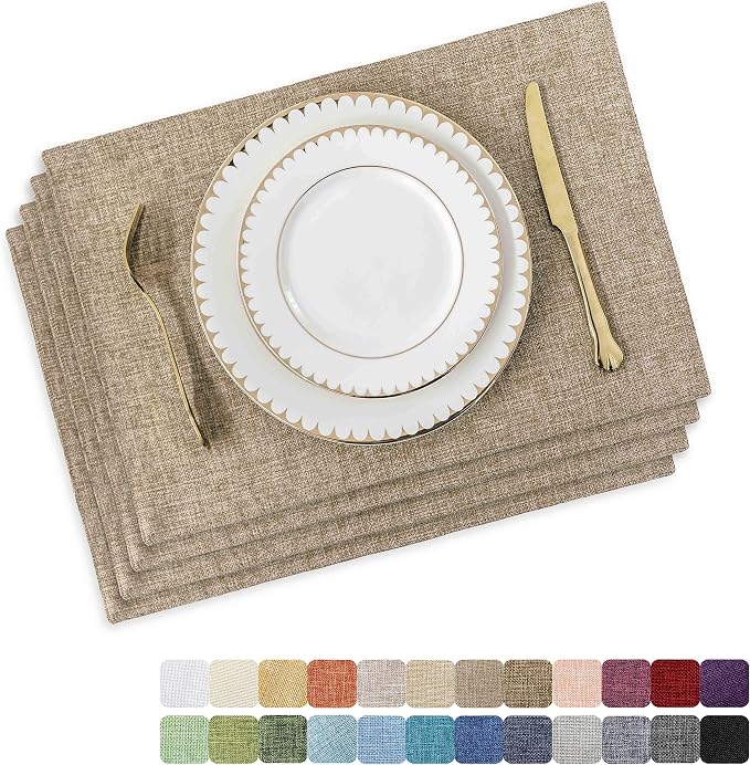 Home Brilliant Linen Placemats Set of 4 Heat Resistant Dining Table Cloth Place by HomeBrilliant