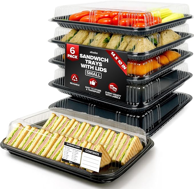6 Pack Catering Trays with Lids – 13" Serving Tray with Lid, Heavy Duty by Unknown
