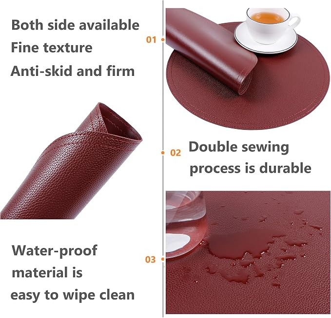 Faux Leather Round Placemats and Coasters, Coffee Mats Kitchen Table Mats - Image 2