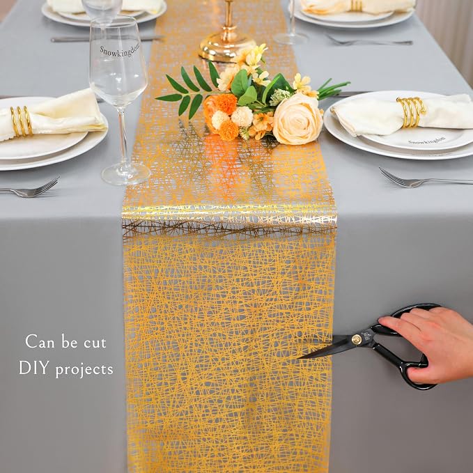Snowkingdom 2 Pcs Gold Table Runner 11x 108 Inch Thin Mesh Sparkle Glitter - Image 5