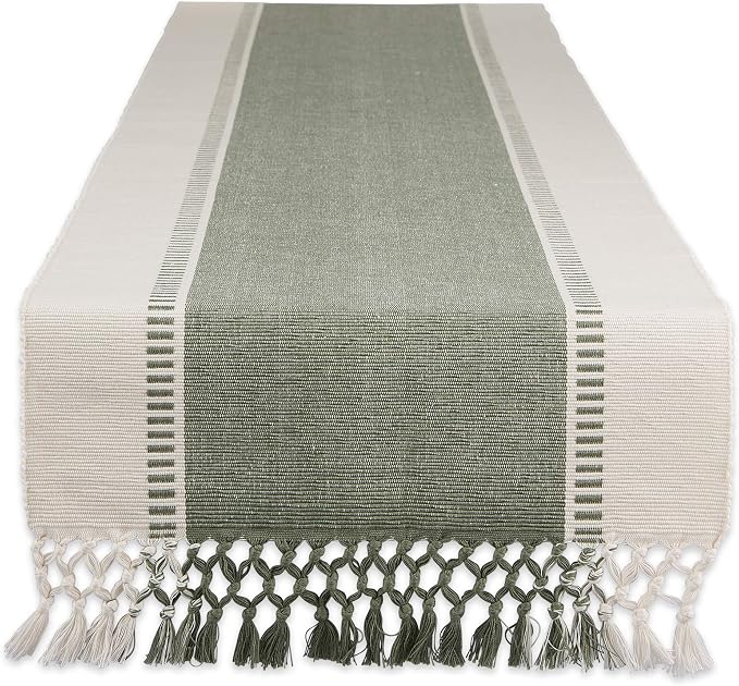 DII Dobby Stripe Table Runner, 13x108 Artichoke & Cream Background | Woven by DII
