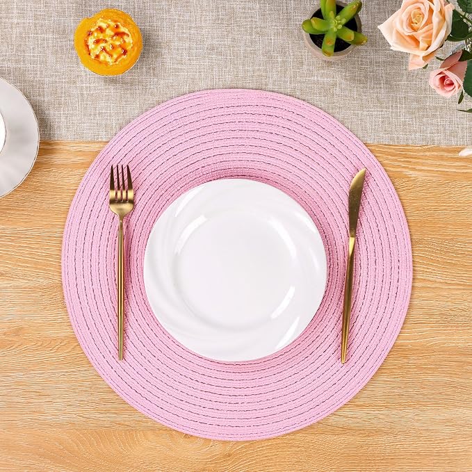 SHACOS Round Braided Placemats Set of 4 Washable 15 inch Round Table Mats - Image 6