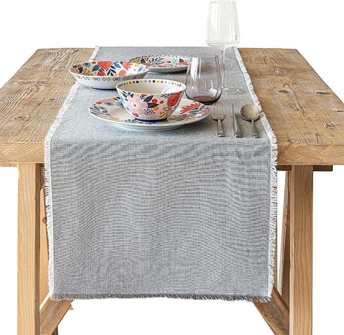 Over&Back 18x90 Woven Frayed Chambray Cotton Table Runner by overback