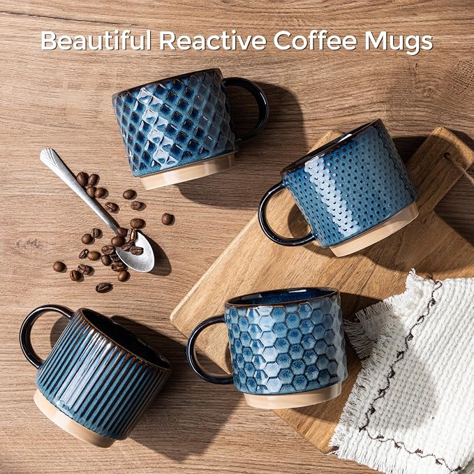 GBhome 15 OZ Stackable Coffee Mugs Set of 4, Ceramic Coffee Cups Set | 4 - Image 9