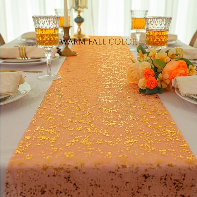 Snowkingdom 2Pcs Burnt Orange Gold Table Runner Fall Thanksgiving Decor | 11 x - Image 4