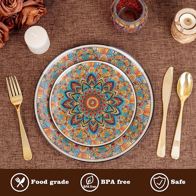 60PCS Bohemian Plastic Plates - Image 6