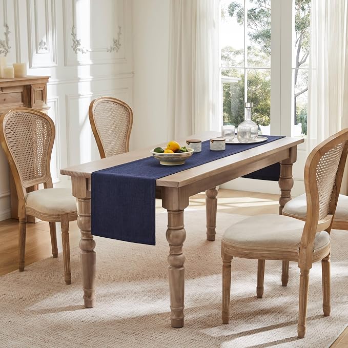 Burlap Style Farmhouse Table Runner, 14x108 Inches Navy | Thick Durable Fabric - Image 3