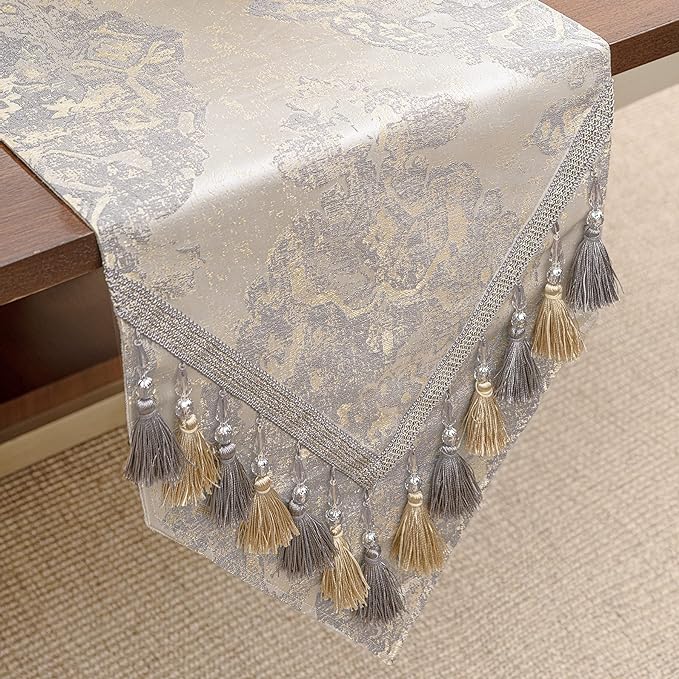 Loom and Mill Luxury Elegant Damask Table Runner 90 inches Long, 13x90 inch by LoomandMill