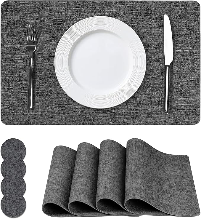 NCUE Vinyl Placemats Set of 4, Heat Resistant, Nonslip Faux Leather Waterproof by NCUE