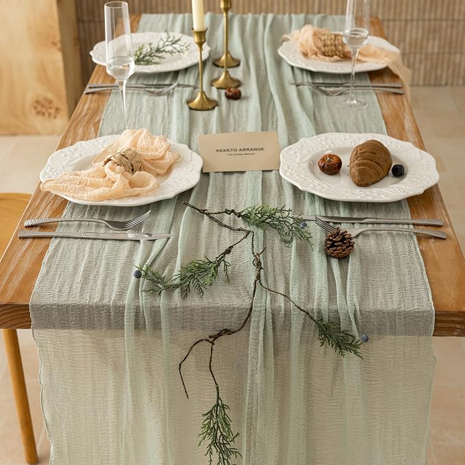 10Pcs Sage Green Cheesecloth Table Runner 120 Inches - Image 5