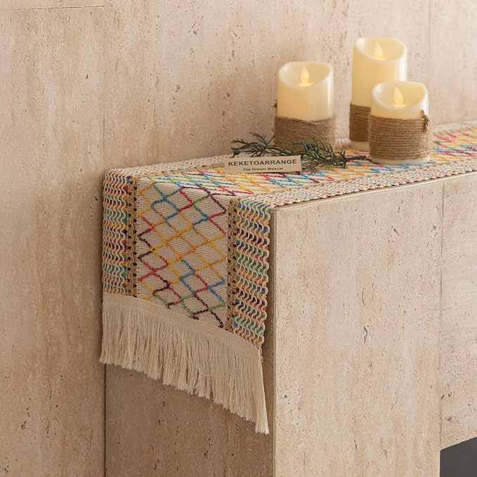 Keketoarrange Boho Macrame Table Runner 12x108 Inch | Woven Burlap Rustic - Image 8