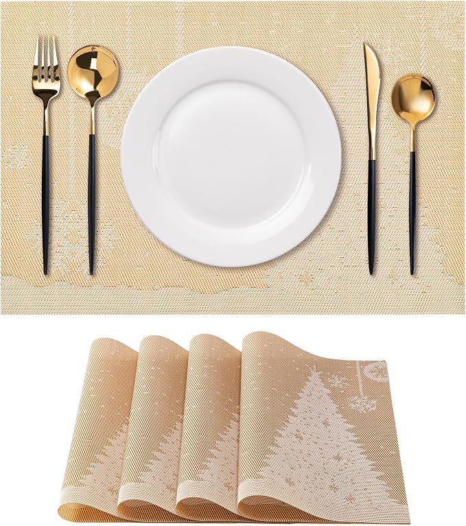 Placemats Set of 4 Washable Indoor | Outdoor Vinyl Place Mats by CADONO