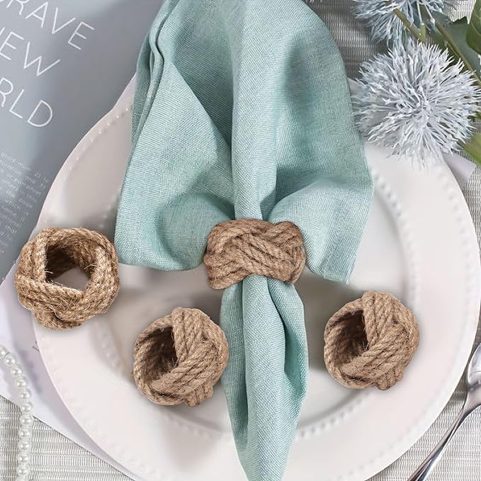 Lightnpro Jute Napkin Rings Set of 12, Classic Hand Woven Napkin Holders - Image 2