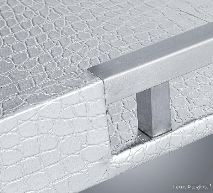 Modern Elegant 17.5"x12" Rectangle Glossy Silver Crocodile Faux Leather Tray - Image 6