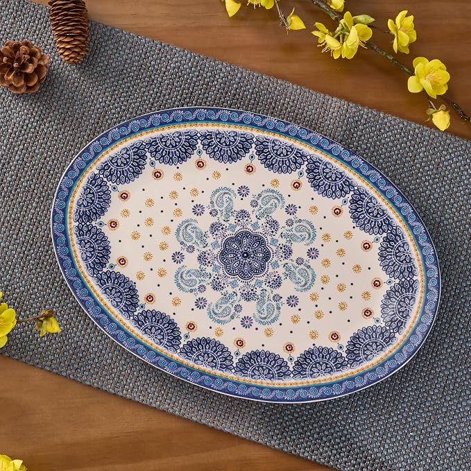 Bico Blue Talavera 16 plus 14 inch Oval Platters Set, Microwave and Dishwasher - Image 4