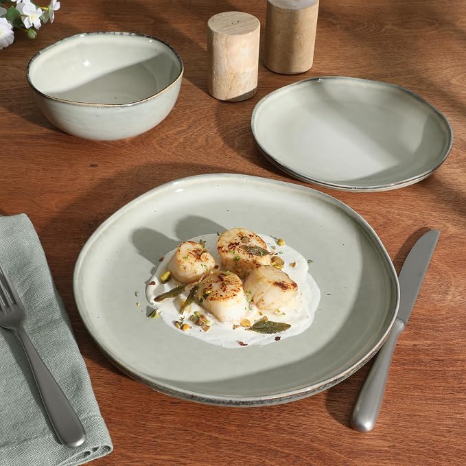 Gibson Elite Nardini 12 Piece Plates and Bowls Reactive Glaze Dishes Stoneware - Image 4