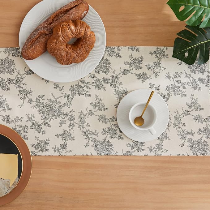 French Pastoral Farmhouse Table Runners, 13x72 Inch Black | 100% Organic Cotton - Image 4