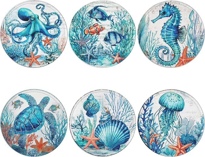 Sea Coasters Leather Round Drink Coasters 6 Pcs Set - Image 2