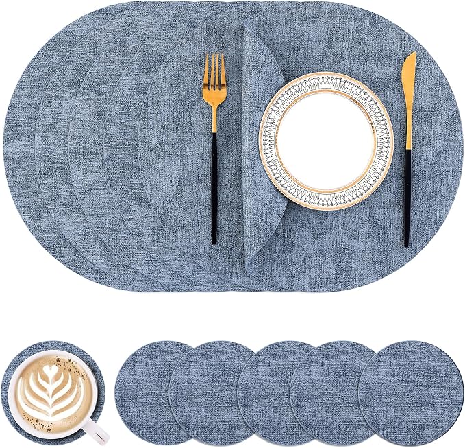 Homaxy Round Faux Leather Placemats and Coasters, Wipeable Place Mats, by Homaxy