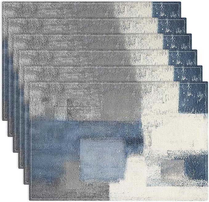 Emvency Farmhouse Placemats Set of 6, 12x18 Inch, Geometric Abstract Blue | by Emvency