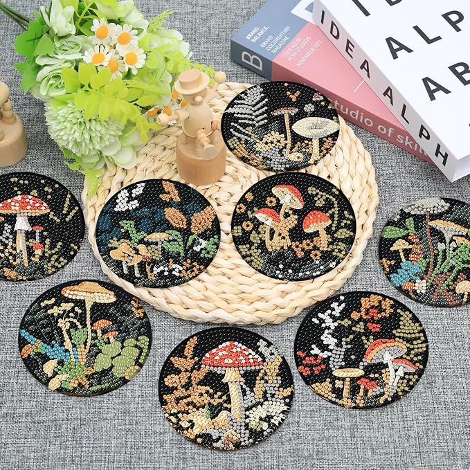 8 Pcs Mushroom Forest Diamond Art Coasters Kit - Image 2