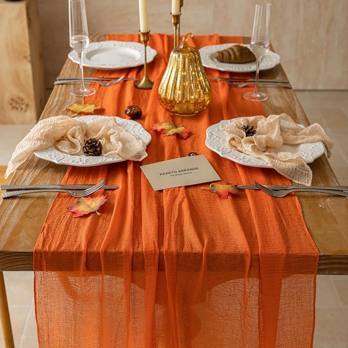 10Pcs Fall Golden Cheesecloth Table Runner 120 Inch Party Boho Home Decor | - Image 6
