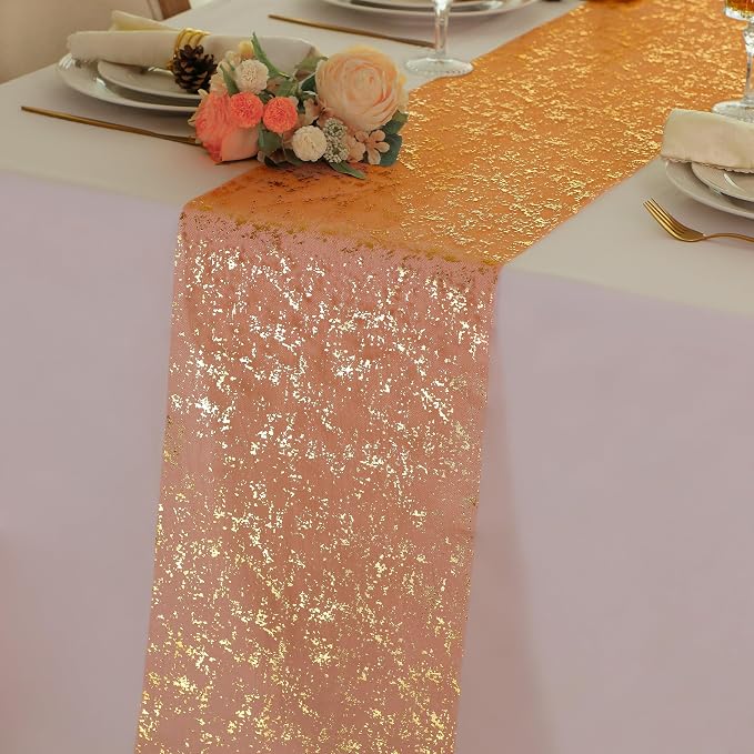 Snowkingdom 2Pcs Burnt Orange Gold Table Runner Fall Thanksgiving Decor | 11 x by Snowkingdom
